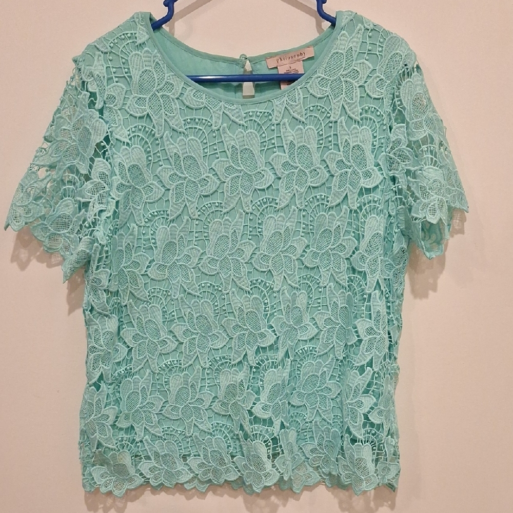 Philosophy Mint Green Floral Lace Blouse
